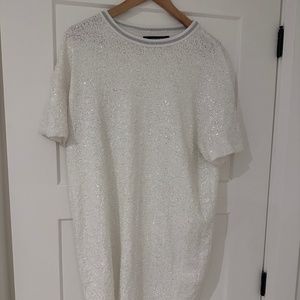 White sequin t shirt dress